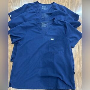 Lot of 3 Figs Womens Catarina One Pocket Scrub Top XL Navy Blue FW1000